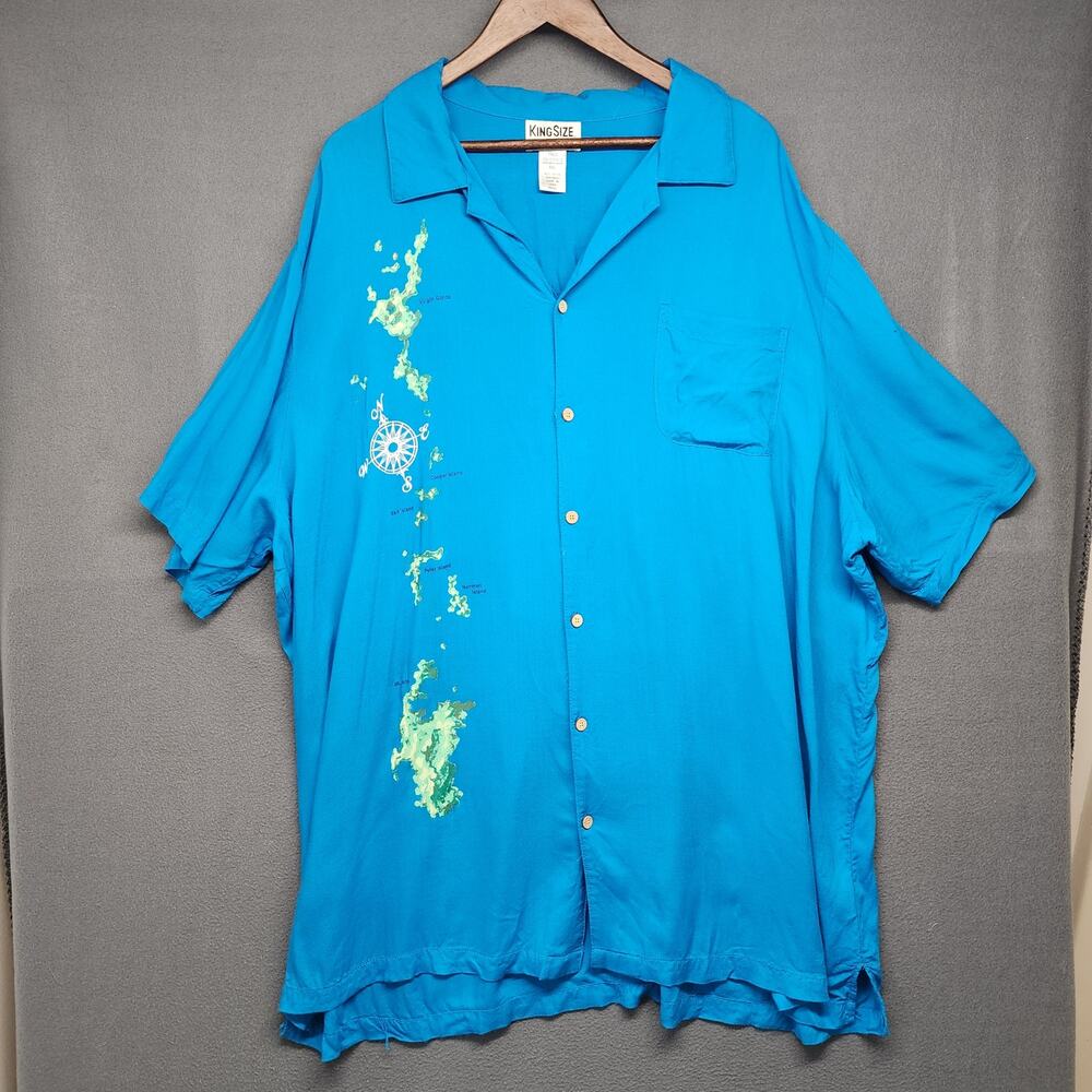King Size Shirt Mens 4XLT Blue Short Sleeve Button Up Virgin Islands Hawaiian